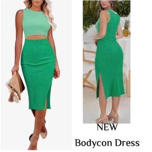 NEW. Green Sleeveless Bodycon Dress